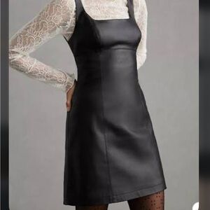 Anthropologie Black Faux Leather Dress